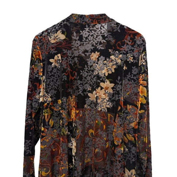 SUSAN GRAVER Stretch Velvet Jacket Plus Size 2X Petite Black Fall Leaf Cardigan - Picture 7 of 10